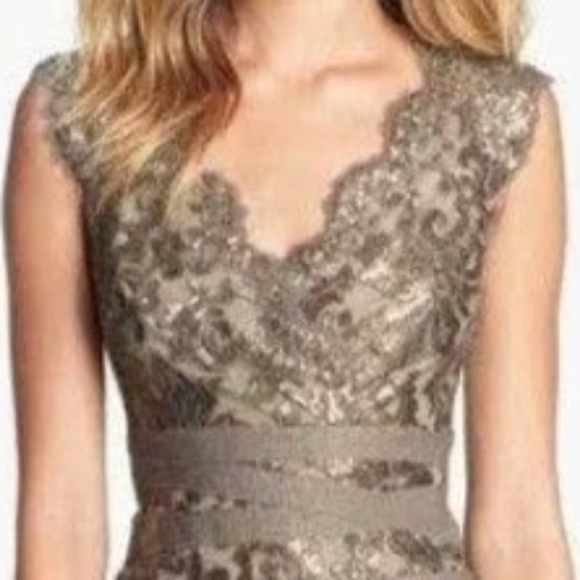 Tadashi Shoji Cocktail Sheath Bodycon Shiny Sequin Smokey Lt. Brown Dress Size 8 - Picture 2 of 15